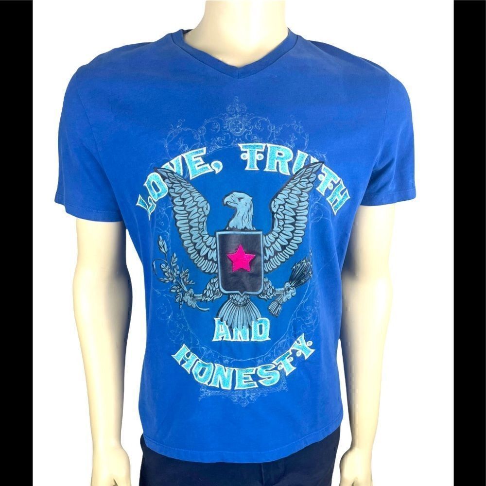 Blue Ted Baker S/S V-neck with Eagle Crest and Embroidered Star & Message Size 5